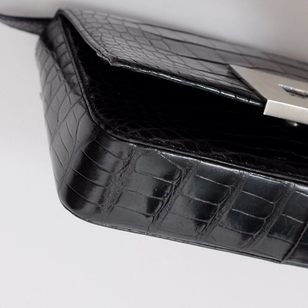 Y2K Gucci by Tom Ford 1998 bag alligator crocodile silver G logo black handbag - Picture 7 of 15